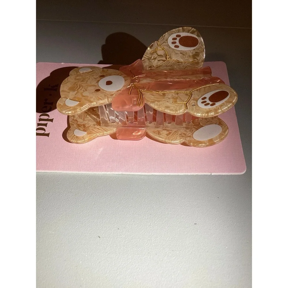 Piper K Teddy Bear Pink Boy Hair Claw Clip New